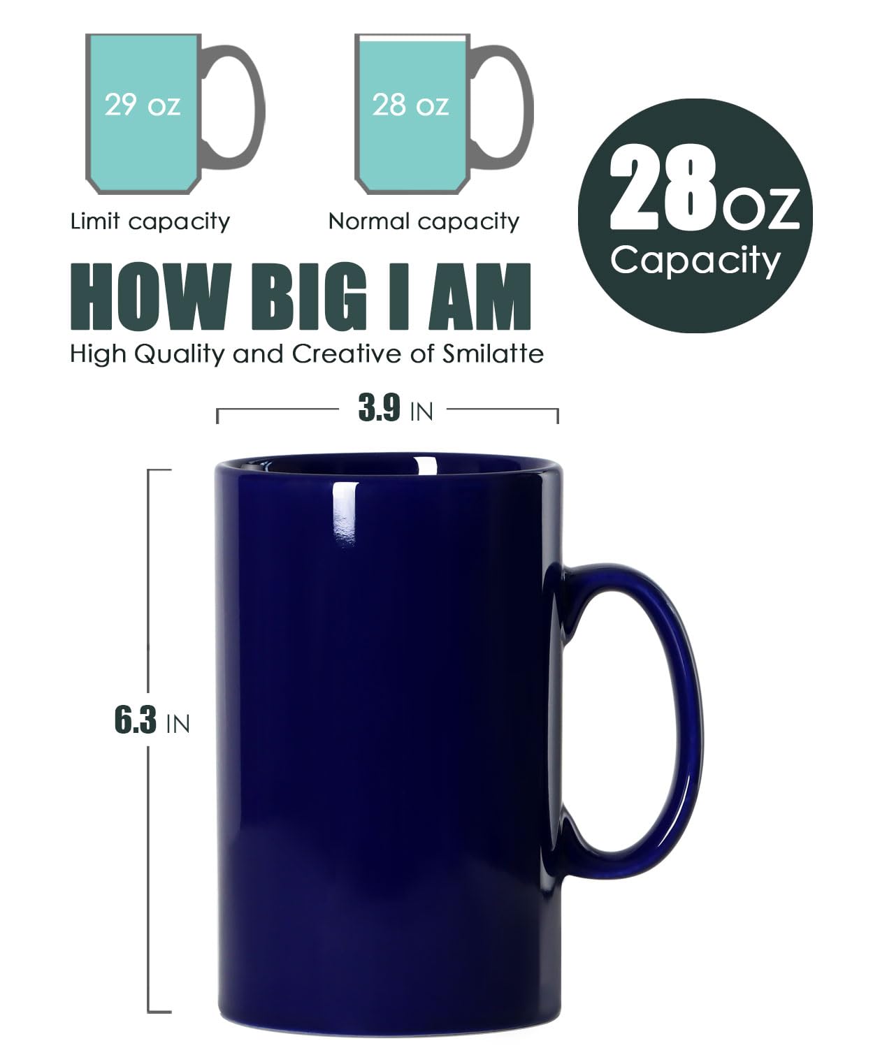 Smilatte 28oz mug handle closeup, sturdy grip for daily sipping