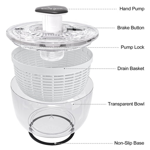 Smile mom salad spinner dishwasher-safe parts simplify cleanup.
