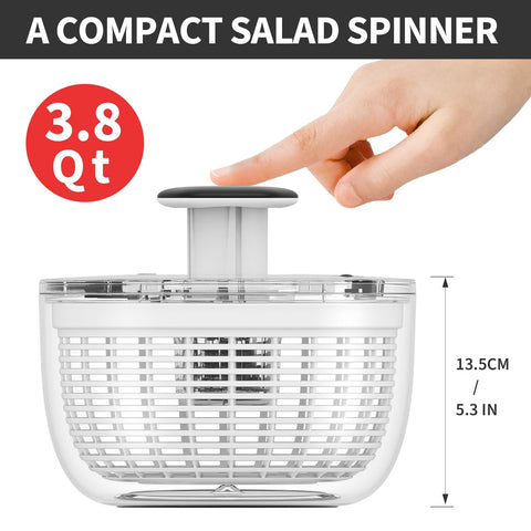 Smile mom salad spinner quick brake button helps control spin speed.