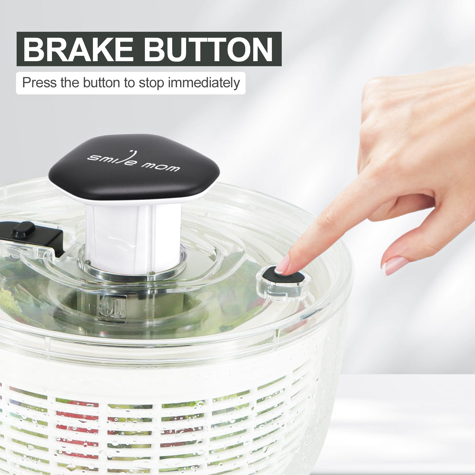 Smile mom salad spinner silicone non-slip bottom keeps stable on counter.