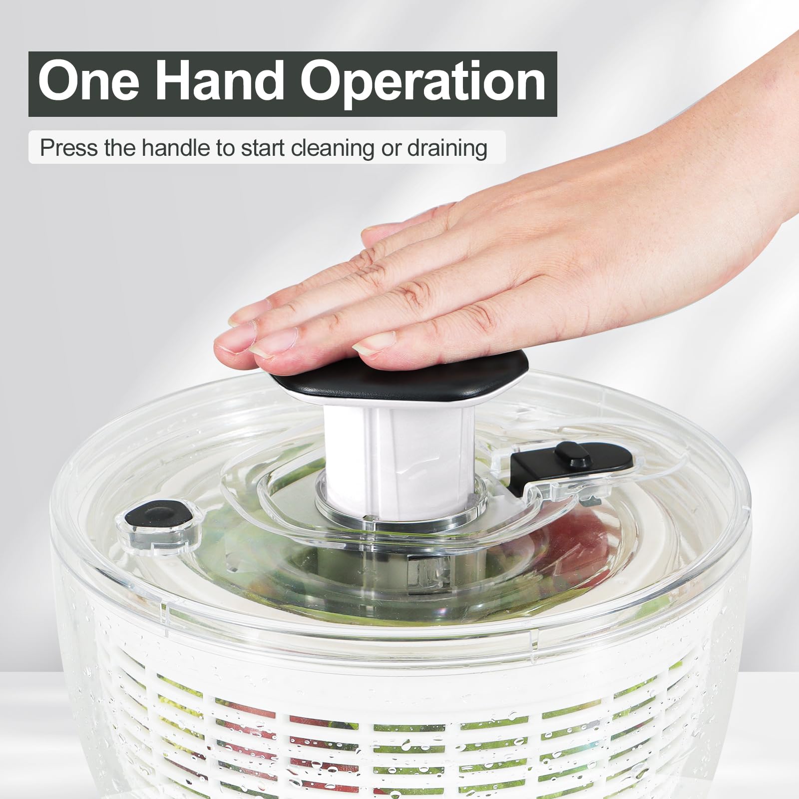 Smile mom salad spinner transparent design lets you see moisture for precise drying.