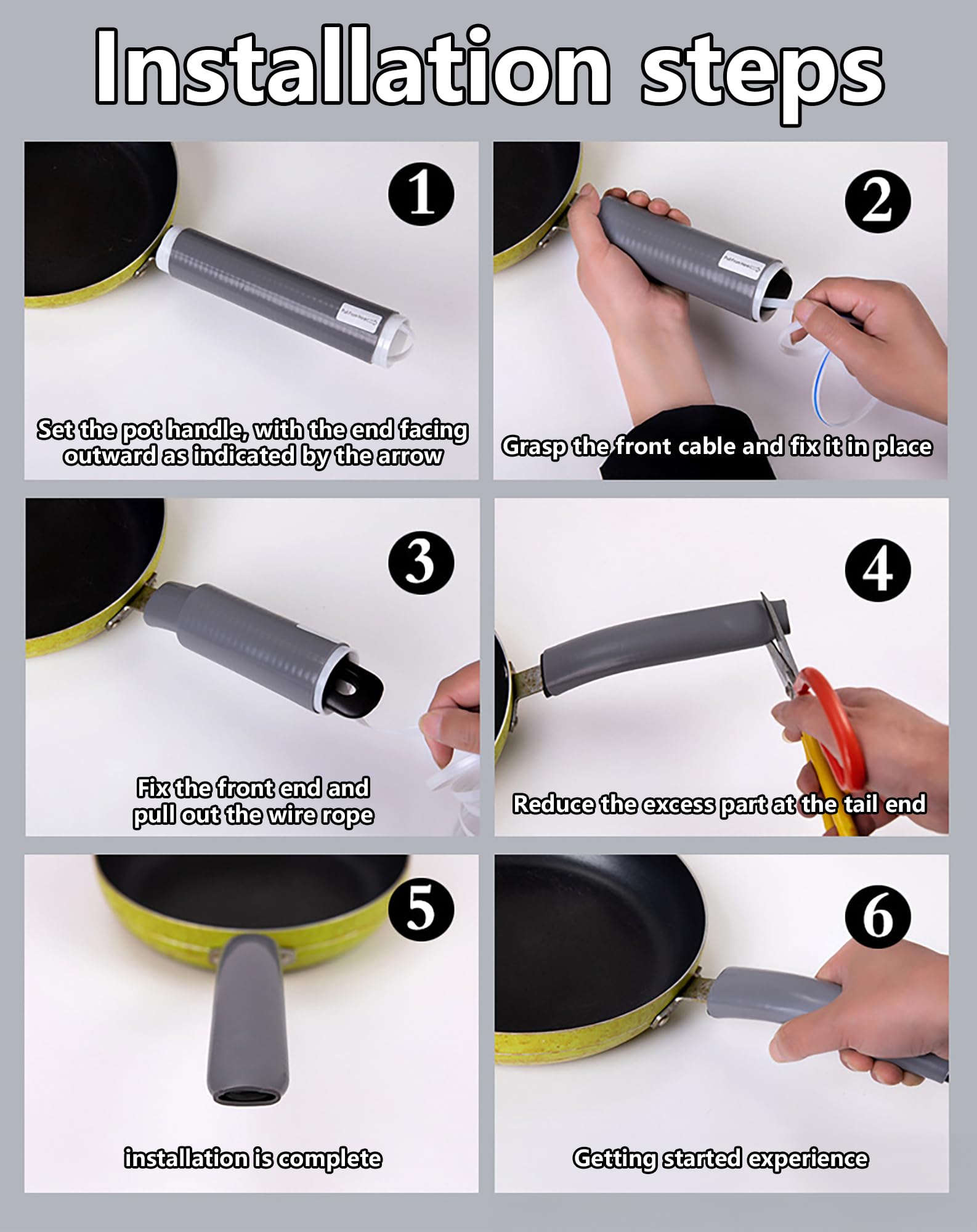 Smilelife silicone handle sleeve shows universal fit on different pan handles