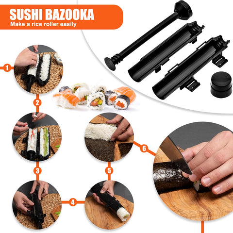 SmileTools sushi bazooka for quick, uniform rolls in minutes.
