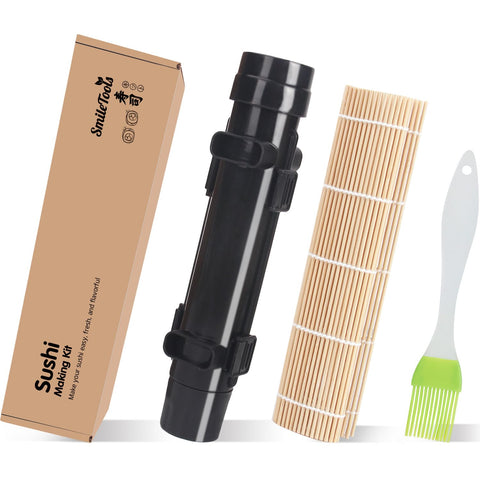 SmileTools black bamboo sushi rolling mat ideal for beginner rolls at home.