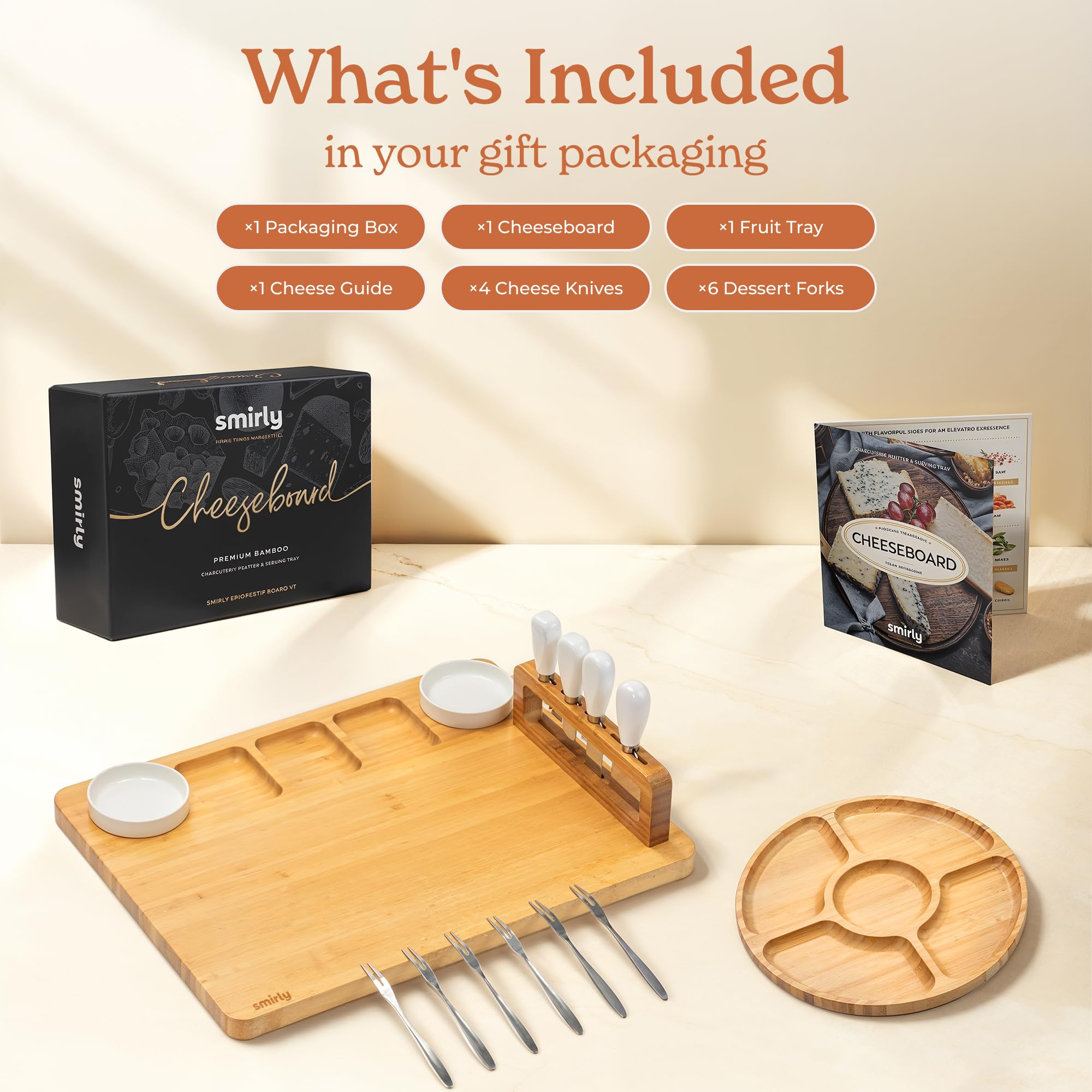 SMIRLY Bamboo Charcuterie Board with magnetic knife holder keeps tools neatly upright.