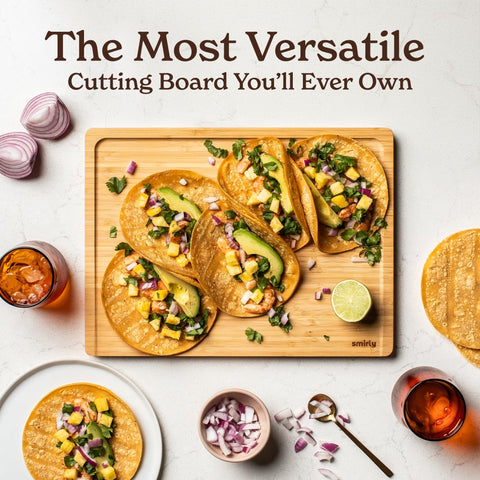 SMIRLY eco-friendly bamboo board supports sustainable food prep at home