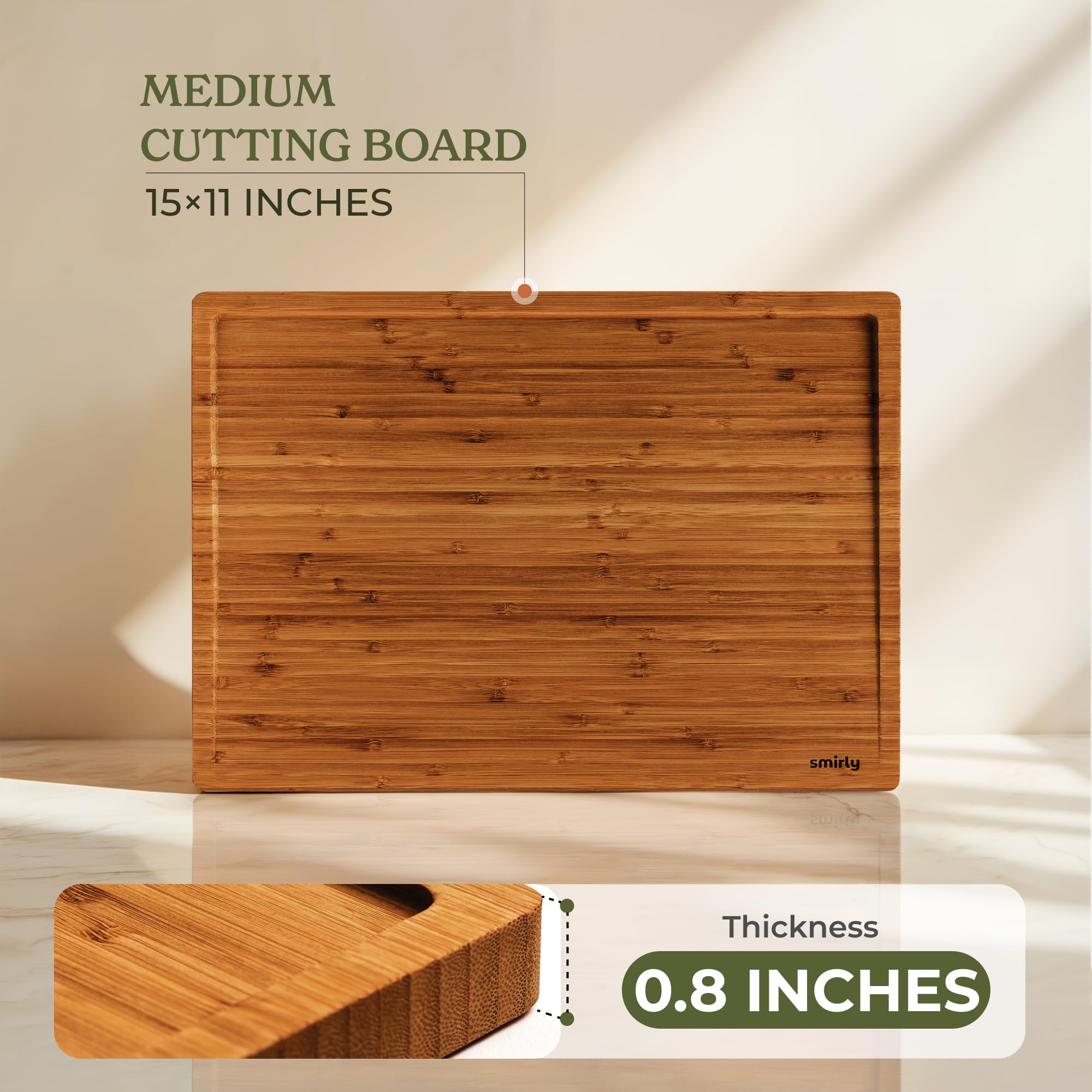 SMIRLY bamboo cutting board ergonomic handles for easy grip