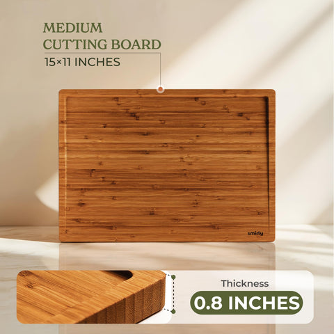 SMIRLY bamboo cutting board ergonomic handles for easy grip