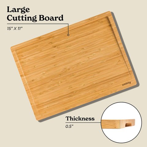 SMIRLY bamboo cutting board with non-slip feet stays steady on counters