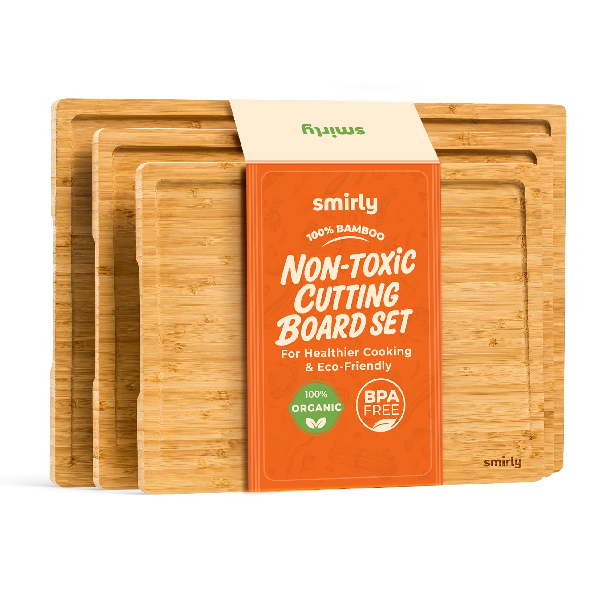 SMIRLY bamboo cutting boards set in large and small sizes for versatile kitchen prep