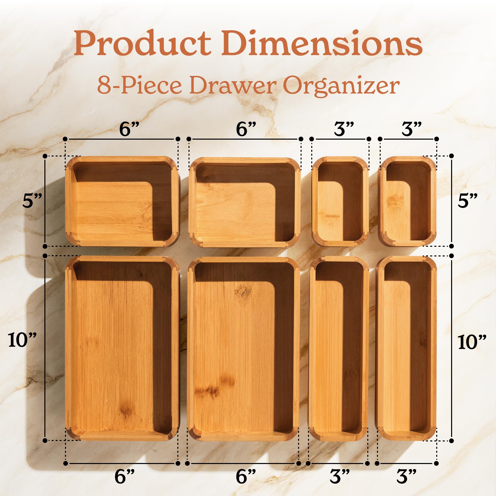 SMIRLY bamboo drawer divider close-up highlights durable, smooth finish.