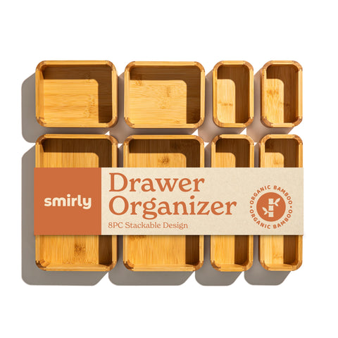 SMIRLY bamboo drawer organizer full set demonstrates modular utensil storage.