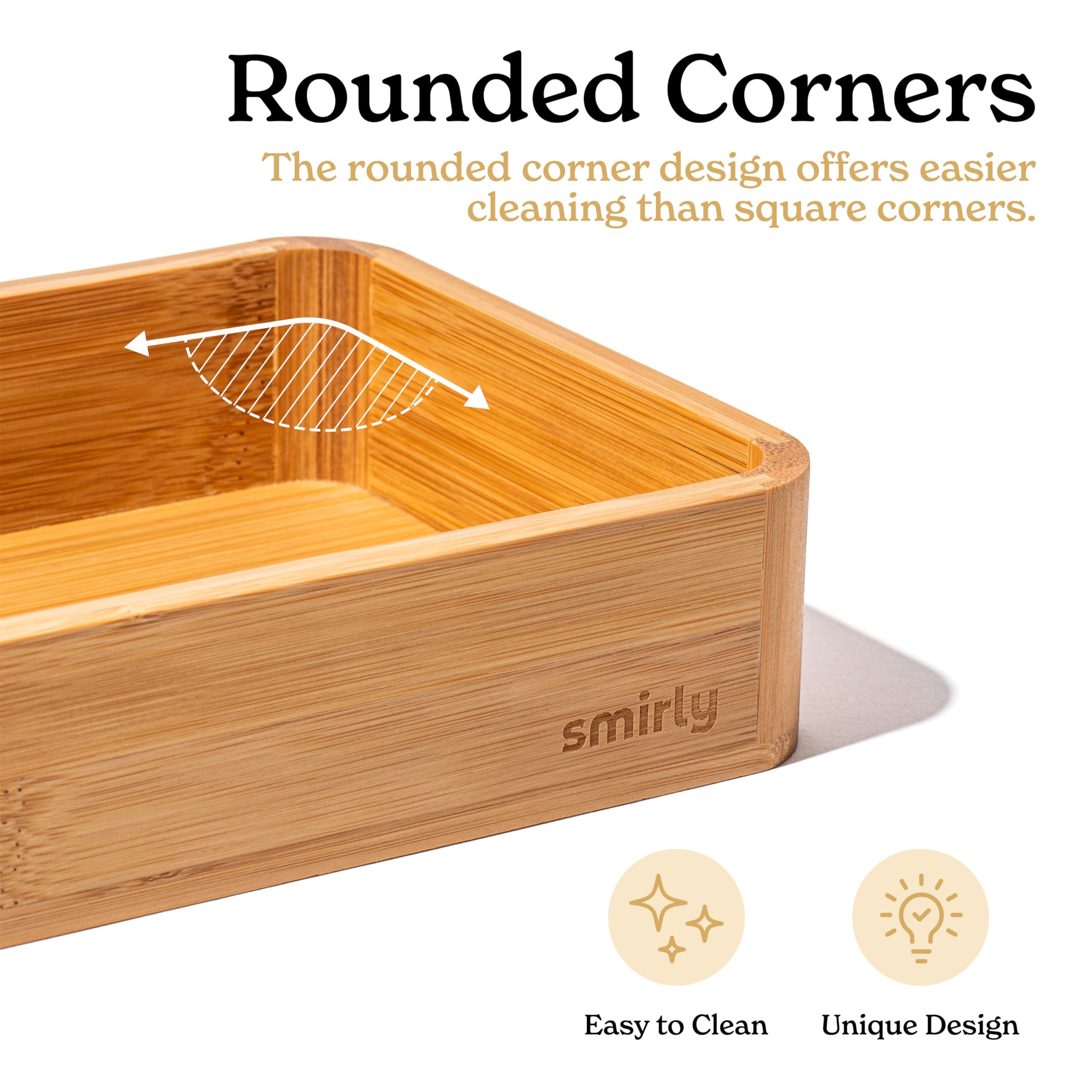 SMIRLY bamboo spice and cutlery tray demonstrates versatile pantry and drawer storage.