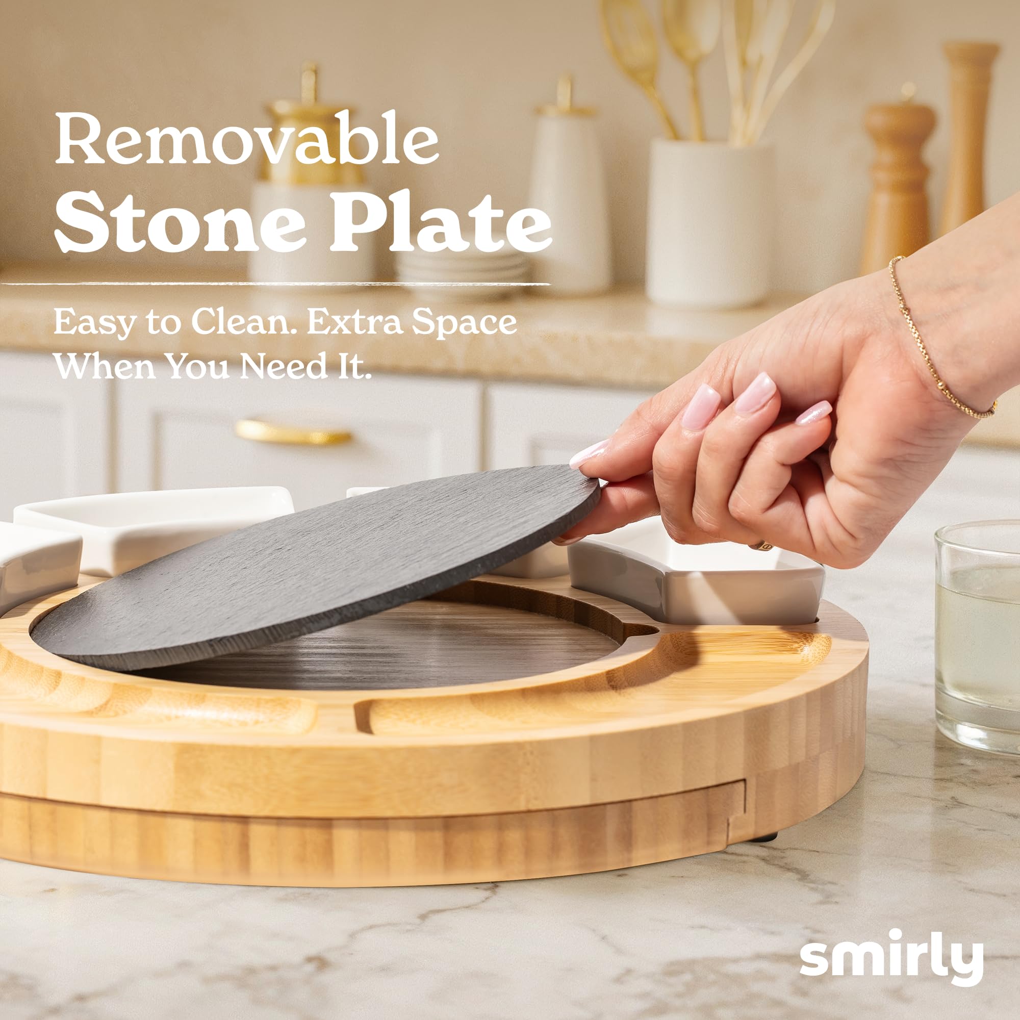 SMIRLY charcuterie board four ceramic bowls for dips and toppings
