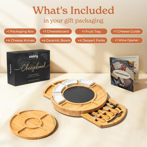SMIRLY charcuterie board with knife set for precise cheese prep