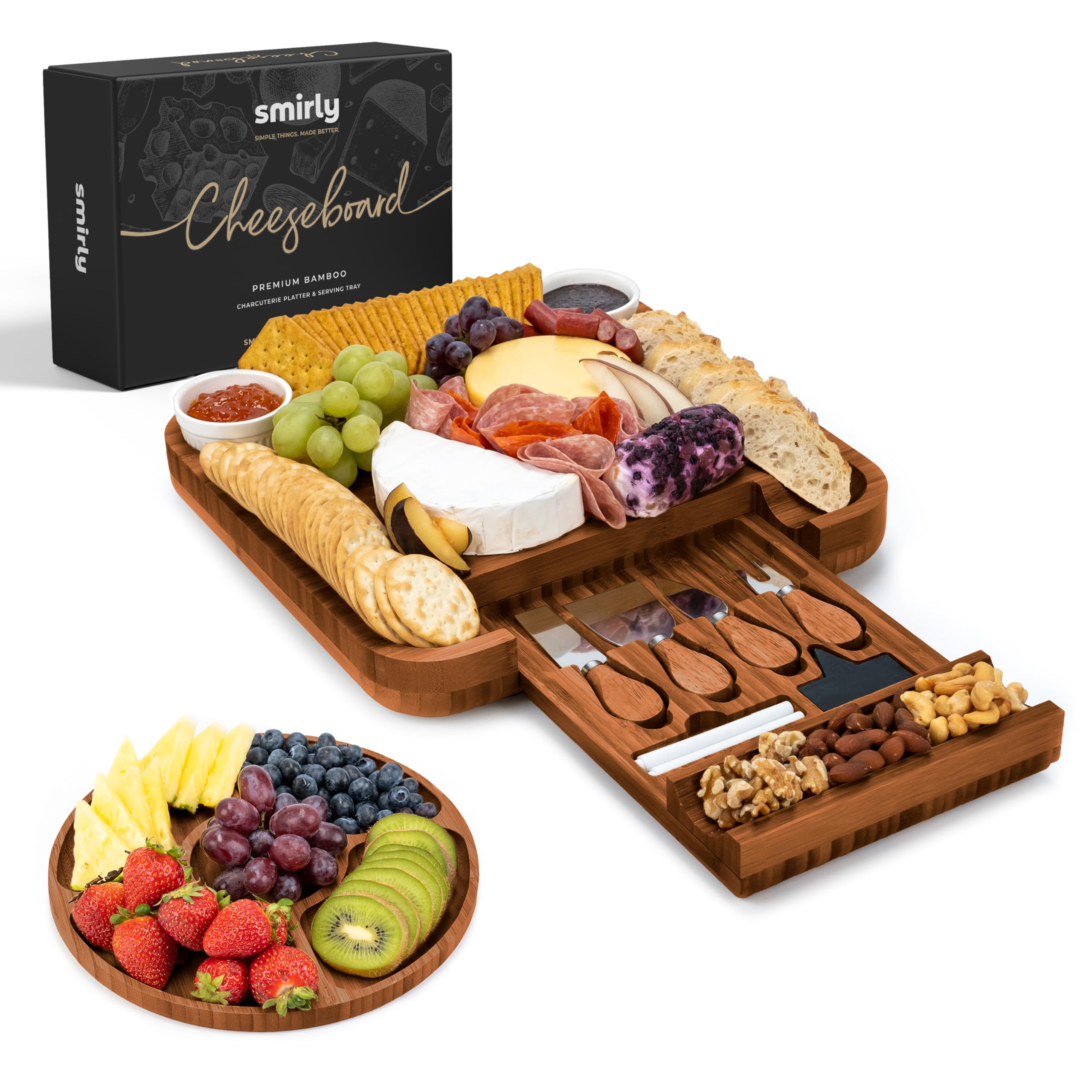 SMIRLY large bamboo cheese board display for easy entertaining