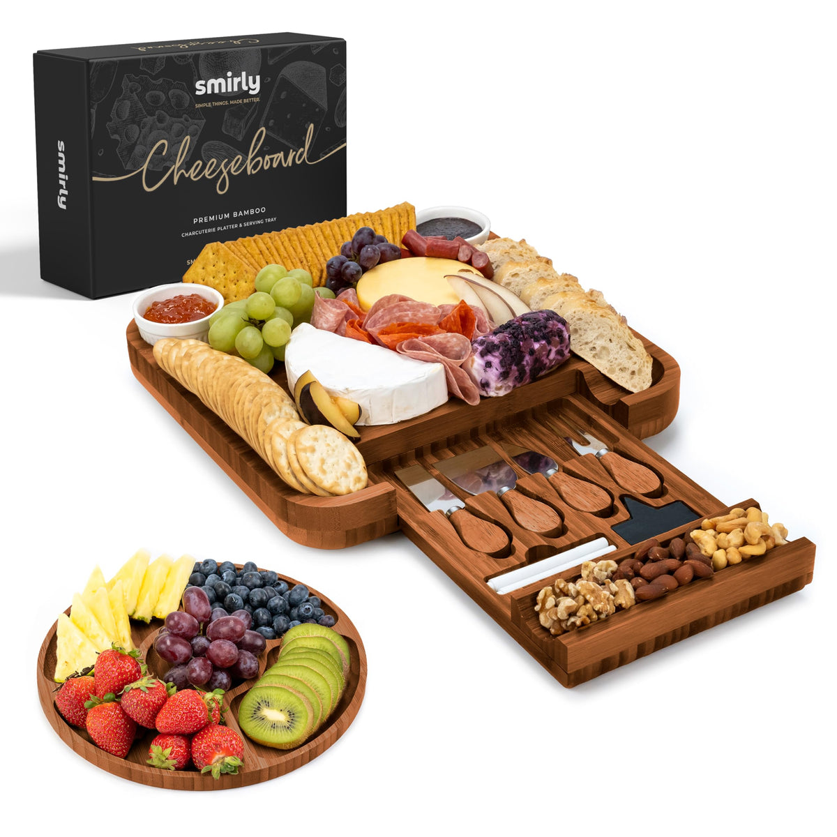 SMIRLY large bamboo cheese board display for easy entertaining
