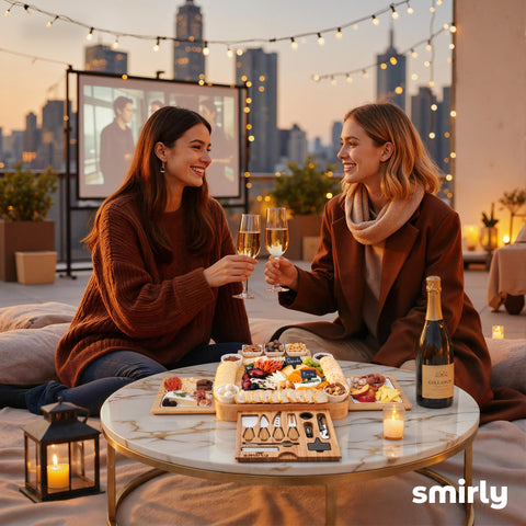 SMIRLY Charcuterie Board large bamboo serving bowls hold dips and sides neatly.