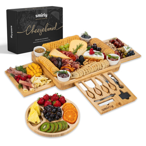 SMIRLY large bamboo cheese board with accessories for effortless entertaining