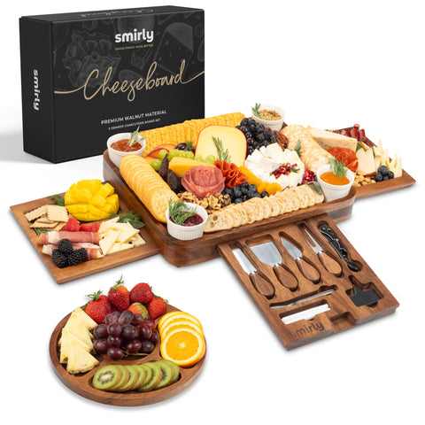 SMIRLY large natural walnut charcuterie board, elegant centerpiece for entertaining guests
