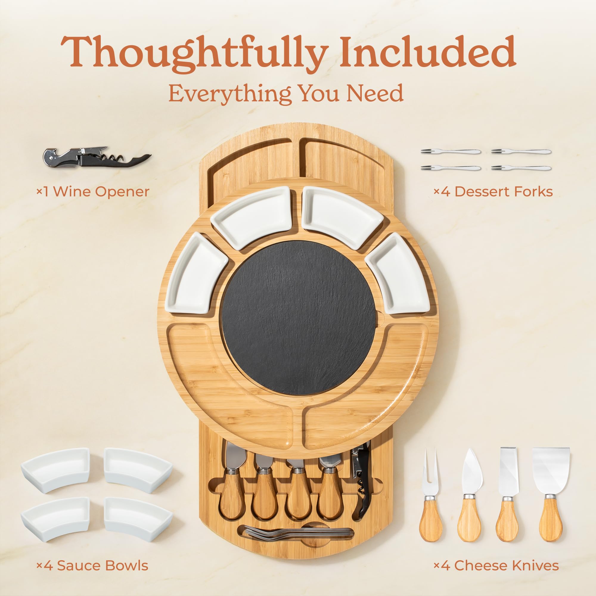 SMIRLY charcuterie board pull-out drawers for easy access during parties