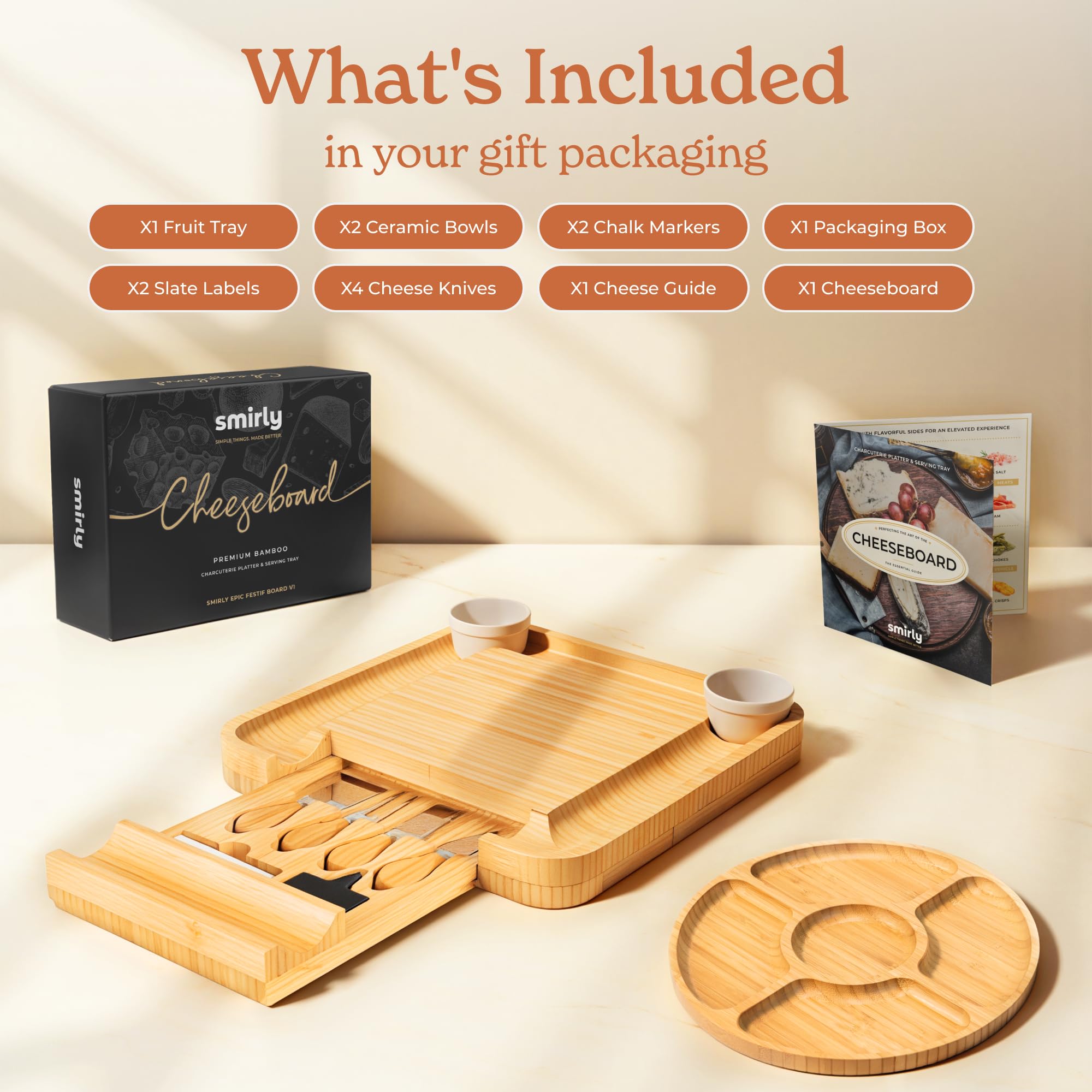 SMIRLY Charcuterie board set with knife and accessories for easy entertaining