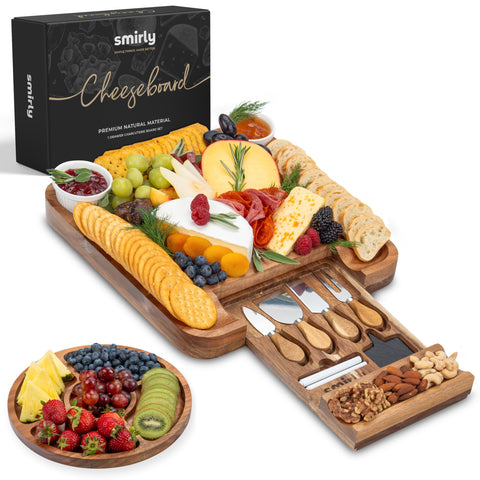 SMIRLY charcuterie boards set large acacia board for stylish entertaining at home.