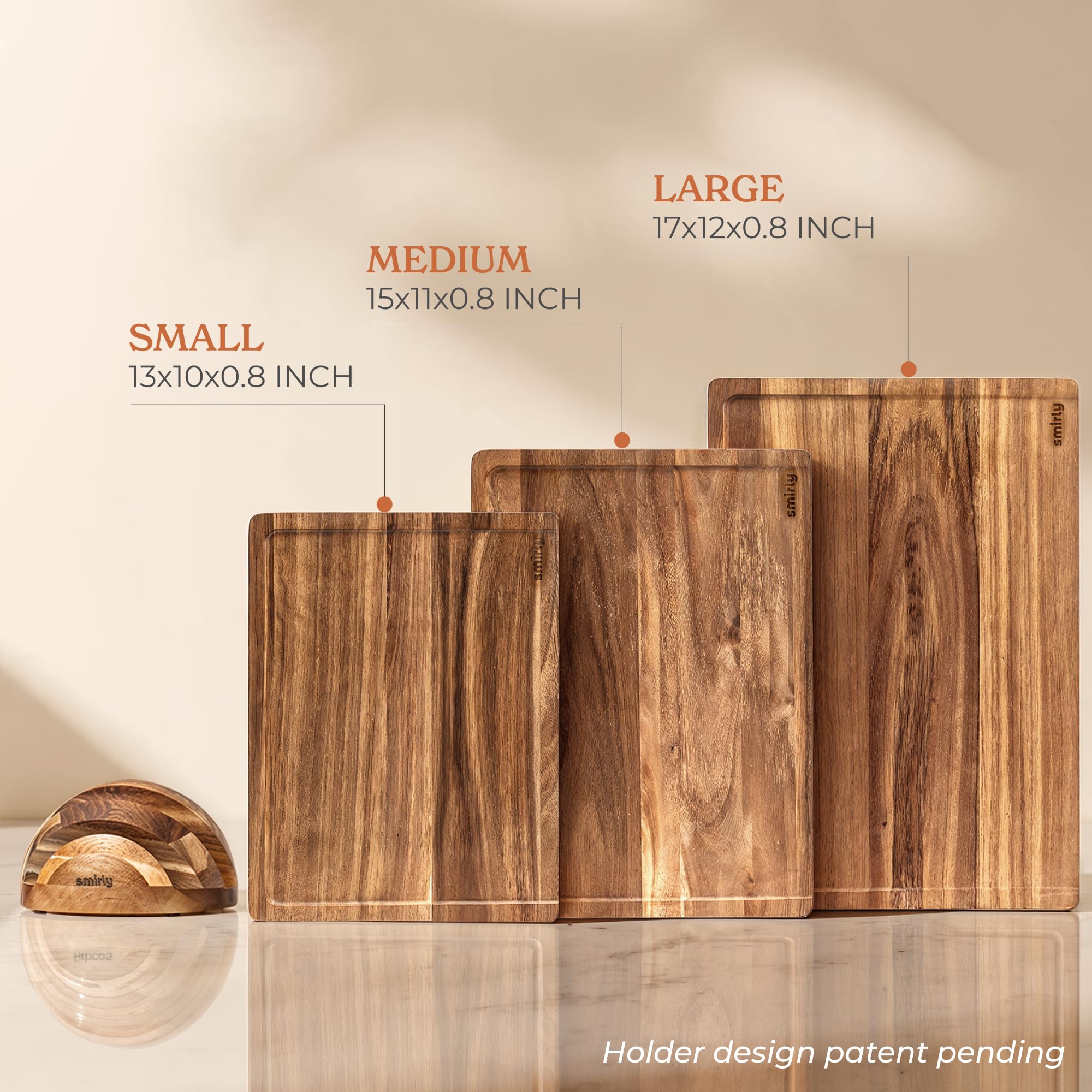 SMIRLY charcuterie-ready serving board showcasing natural wood warmth.