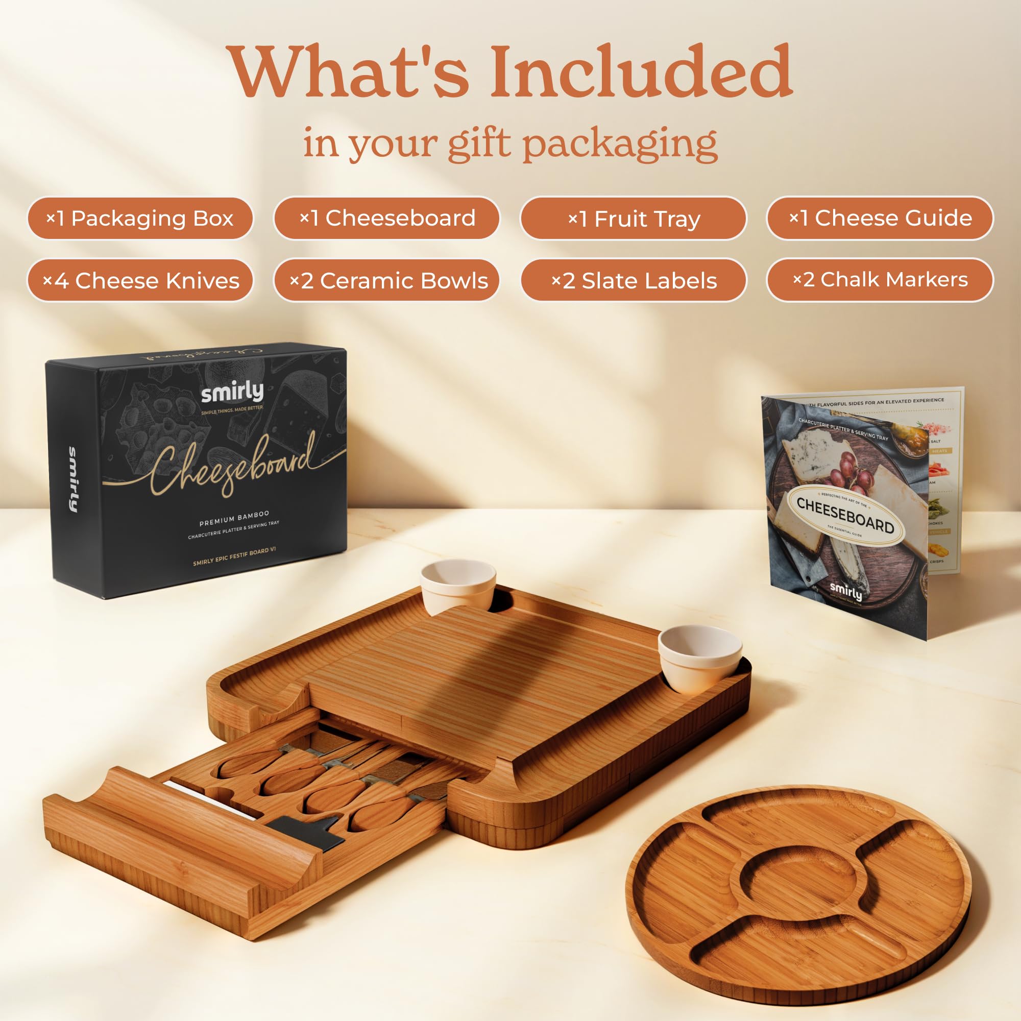 SMIRLY cheese accessories set arranged on board for a professional spread