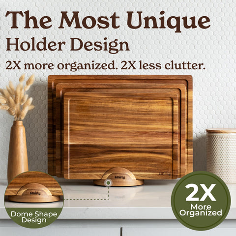 Non-slip surface of SMIRLY acacia cutting board prevents slips during prep.