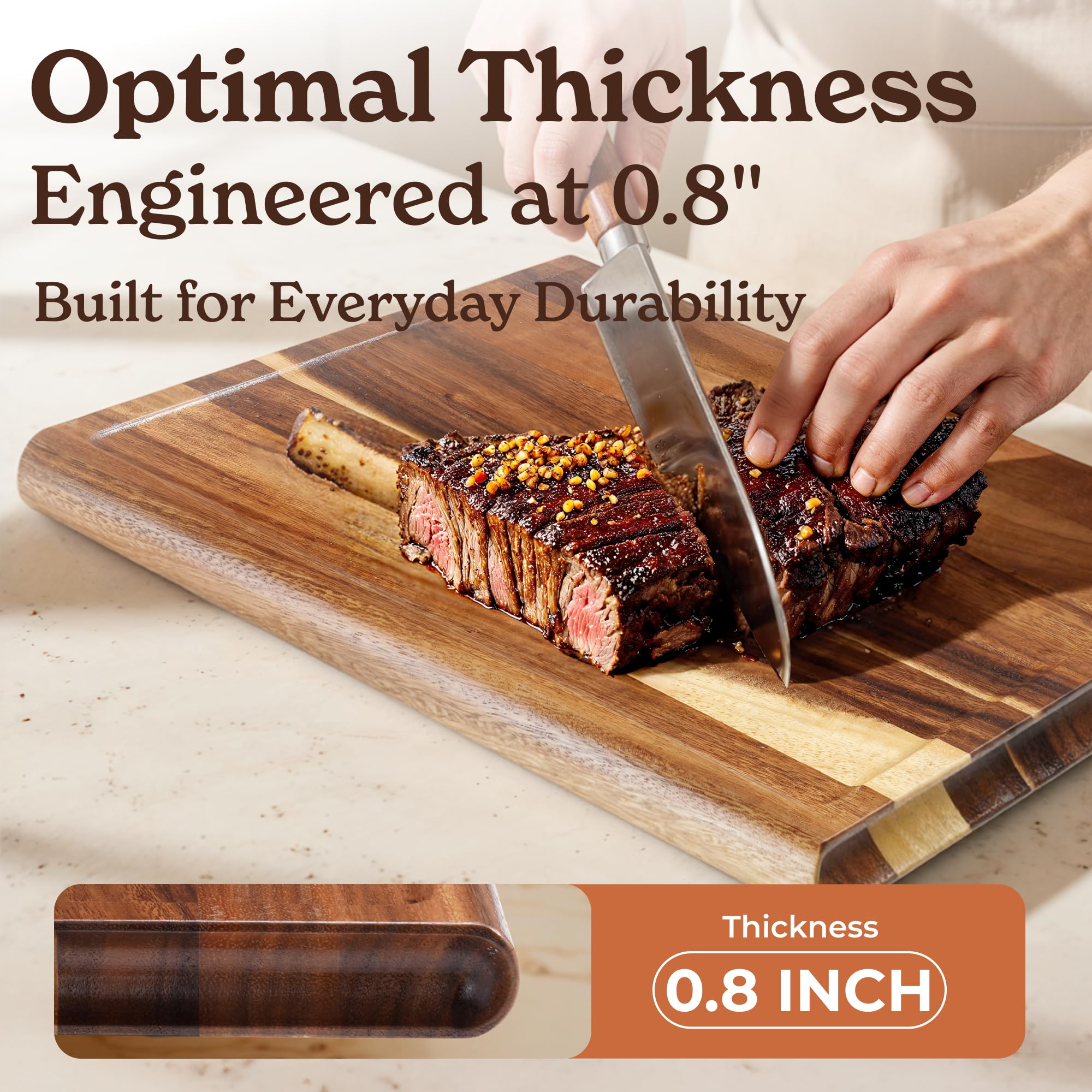 Smirly 1.2-inch thick walnut board stays sturdy and true over time.