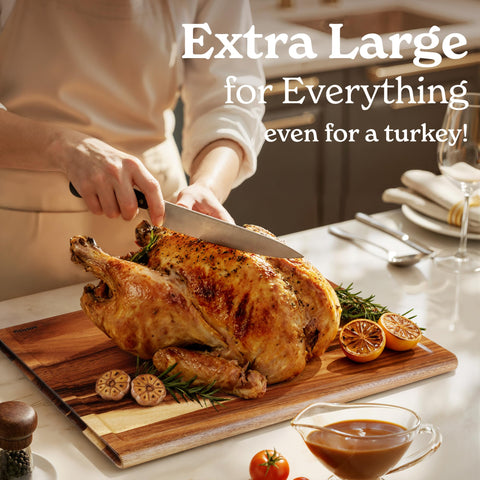 Smirly walnut extra-large cutting board provides ample space for batch prep.