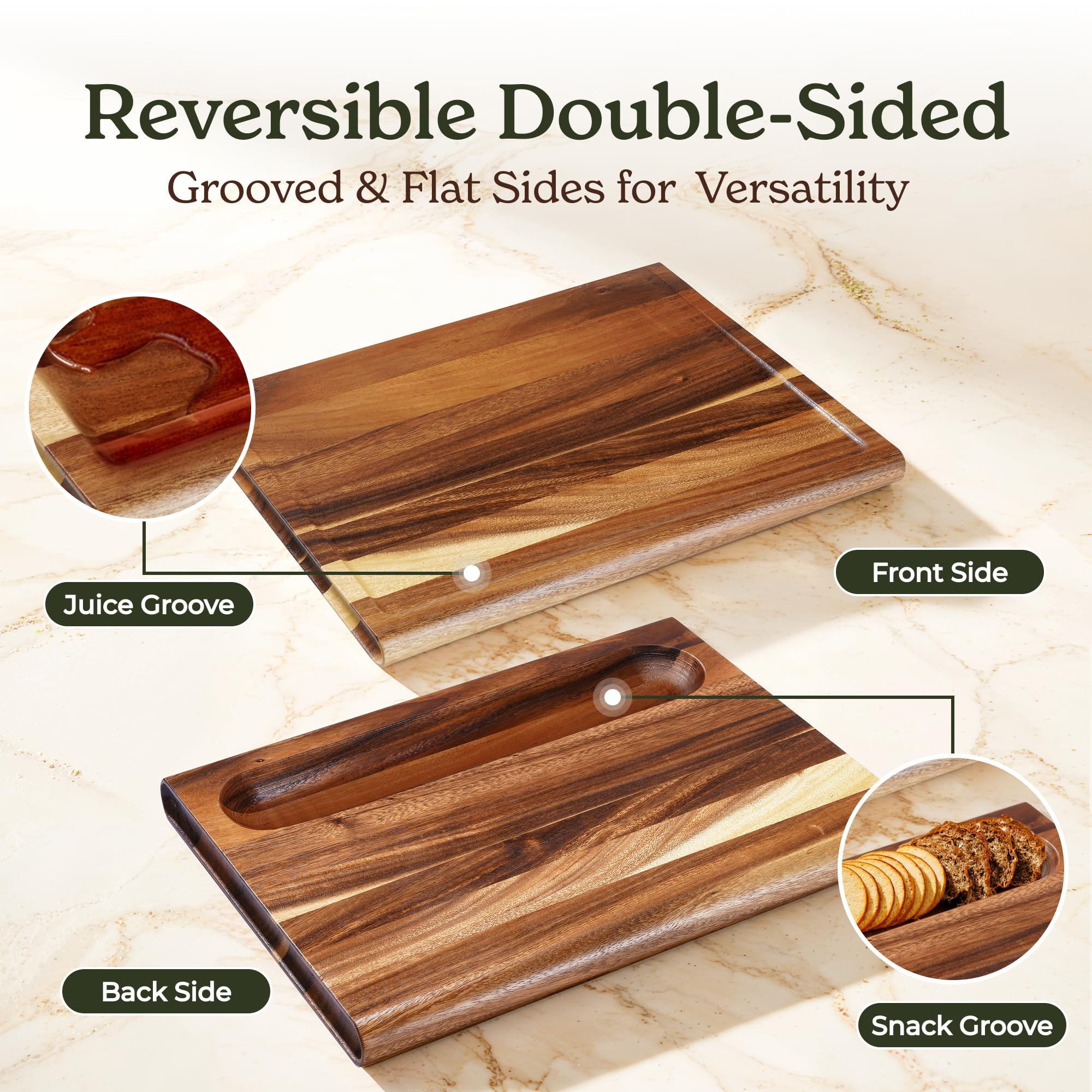Smirly walnut board with reversible design for prep and presentation.