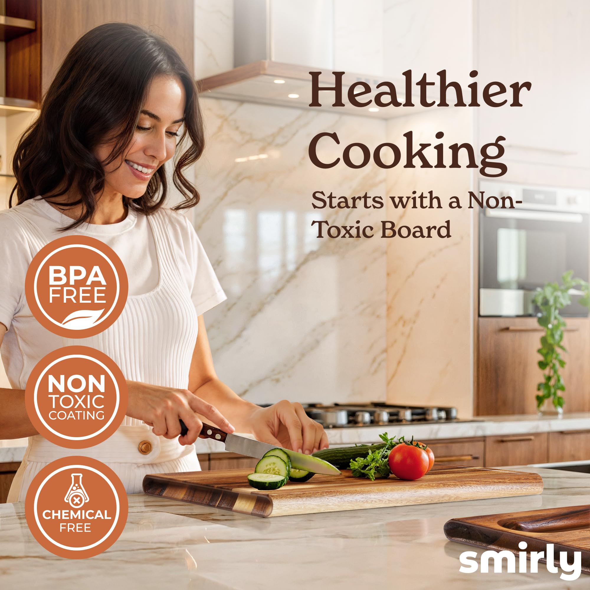 Smirly walnut cutting board showcases rich grain for stylish countertops.