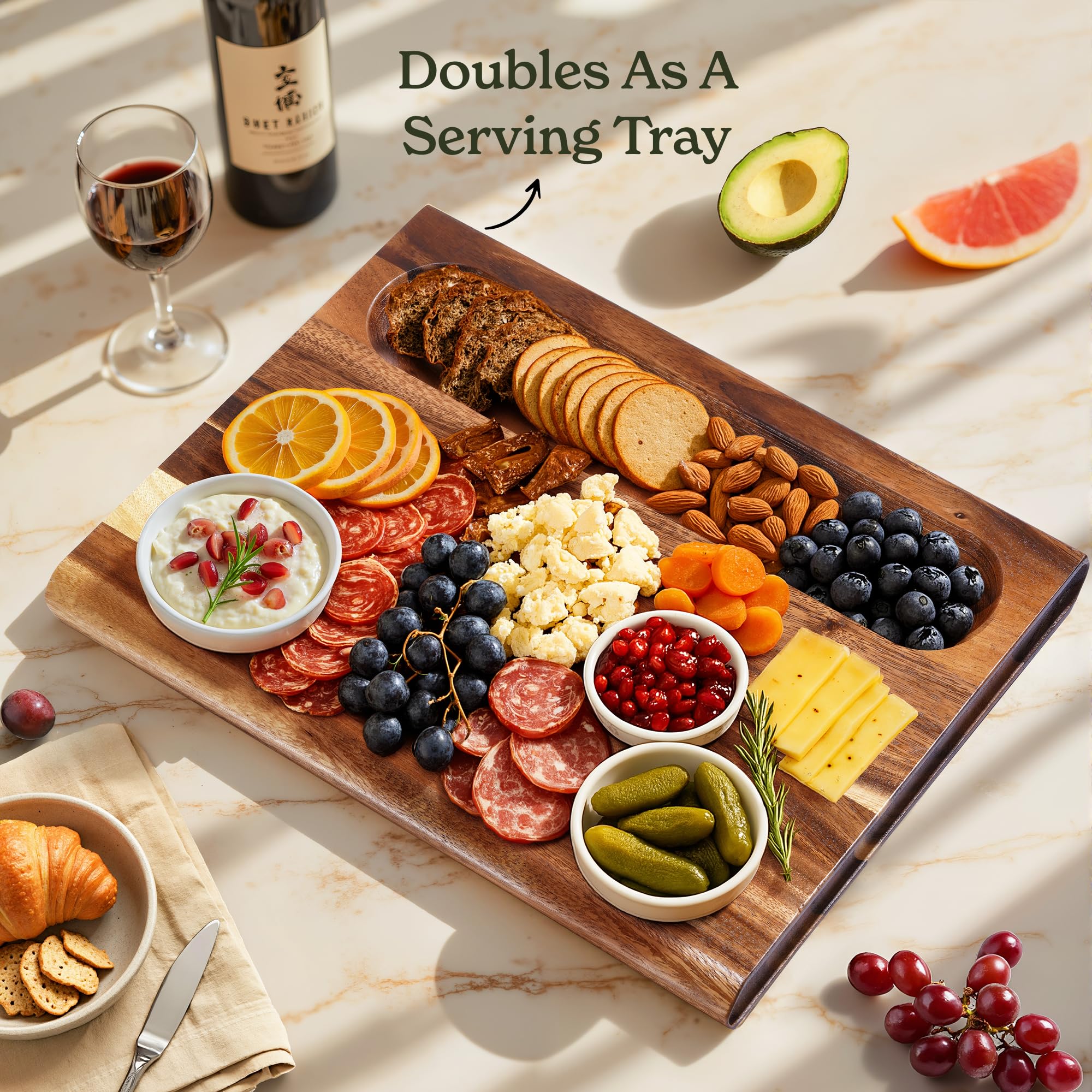 Smirly serving-side detail is ideal for cheese and appetizers.