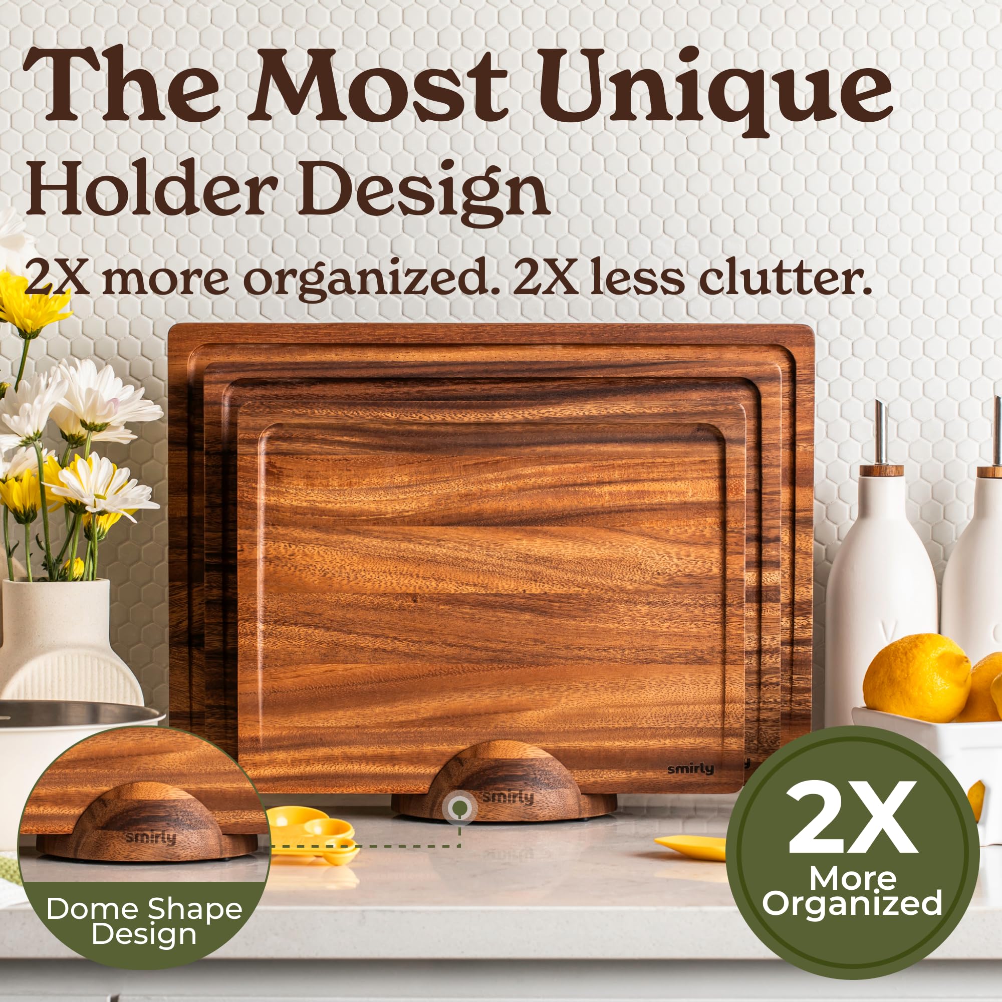 SMIRLY deep juice grooves catch liquids and reduce mess.