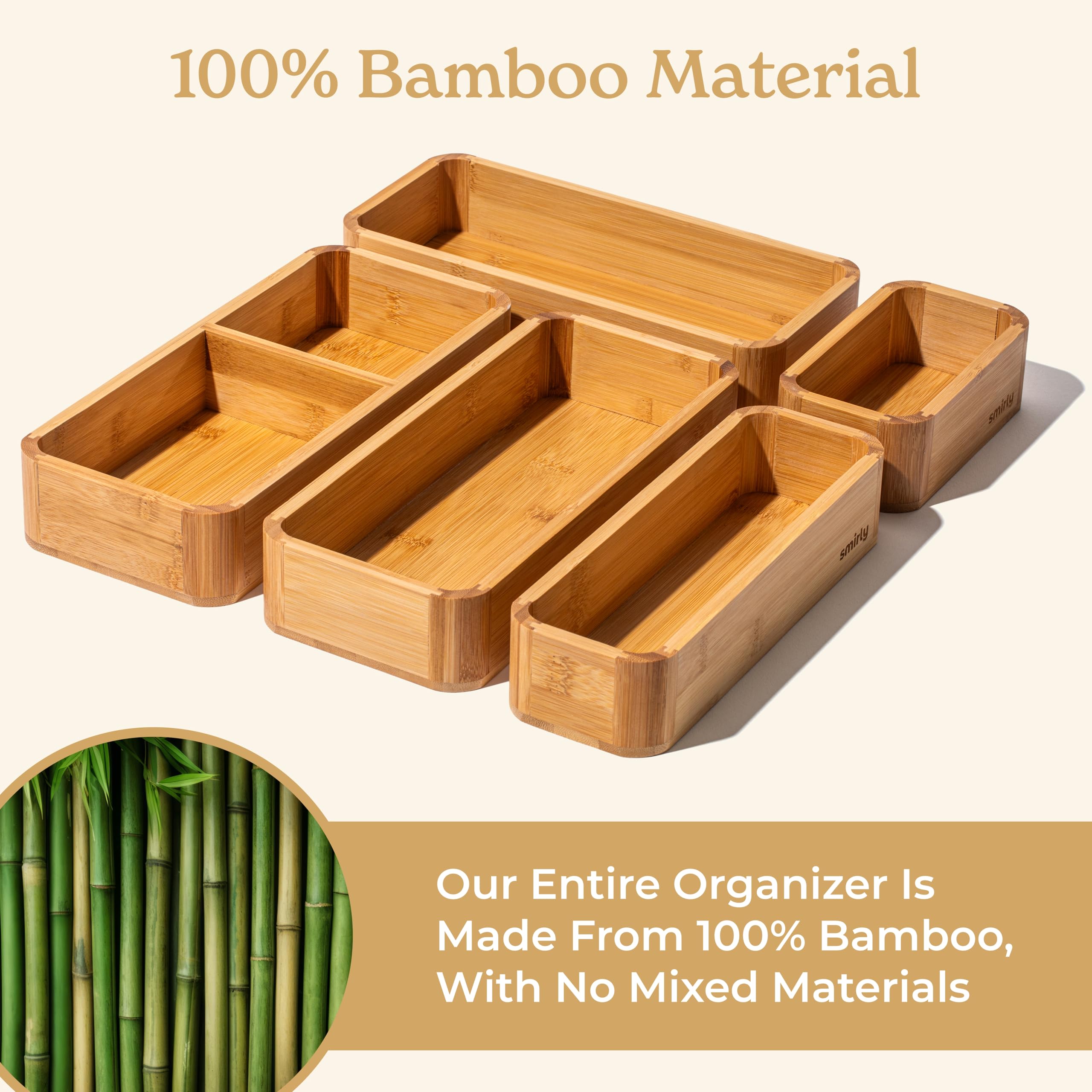 SMIRLY durable bamboo organizer closeup highlights smooth surface and long-lasting material.