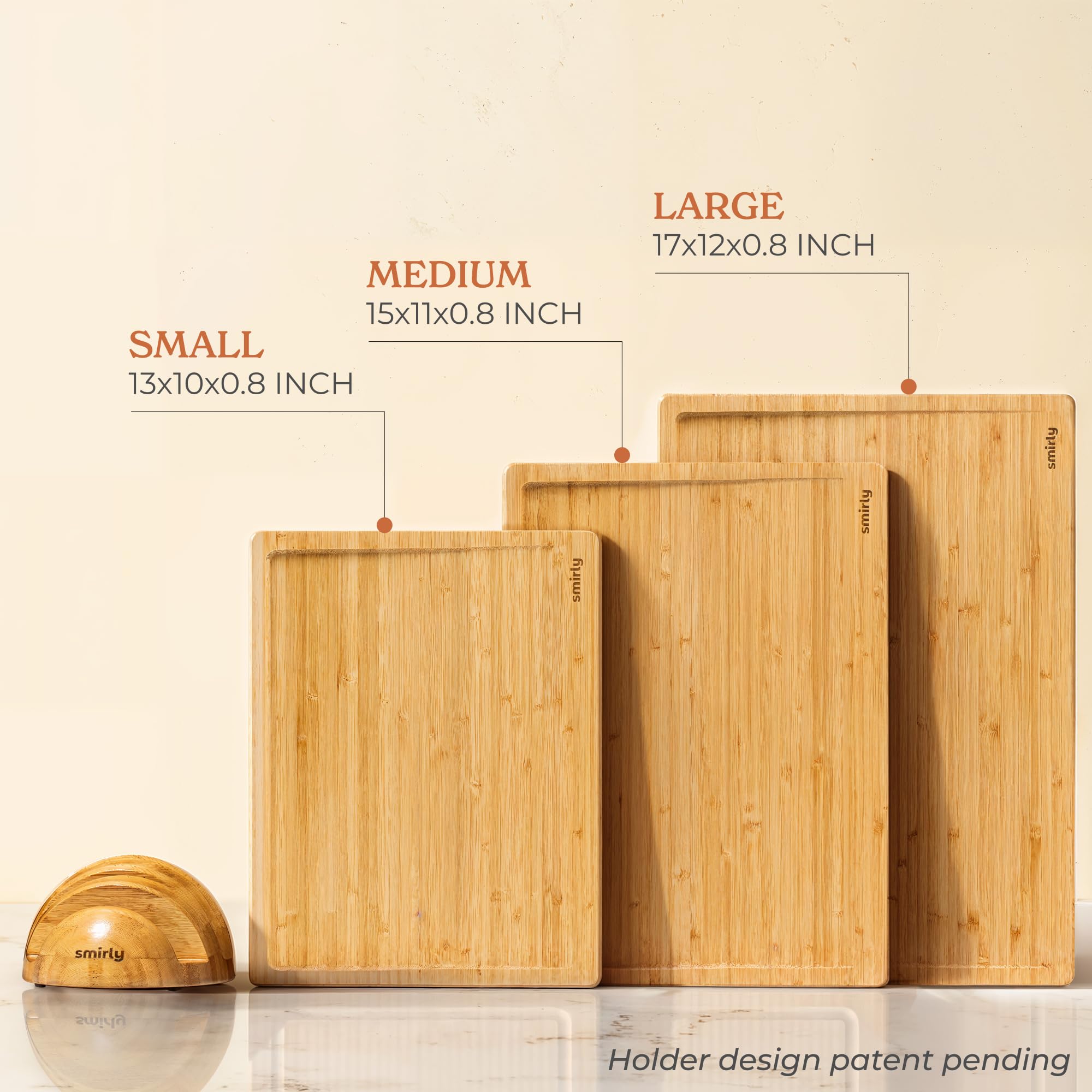 SMIRLY easy-clean bamboo board with nonporous surface for quick wipe.
