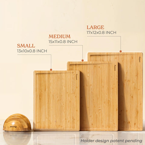 SMIRLY easy-clean bamboo board with nonporous surface for quick wipe.