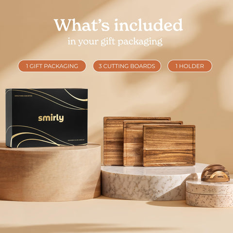 Kitchen scene featuring SMIRLY cutting boards in daily use.