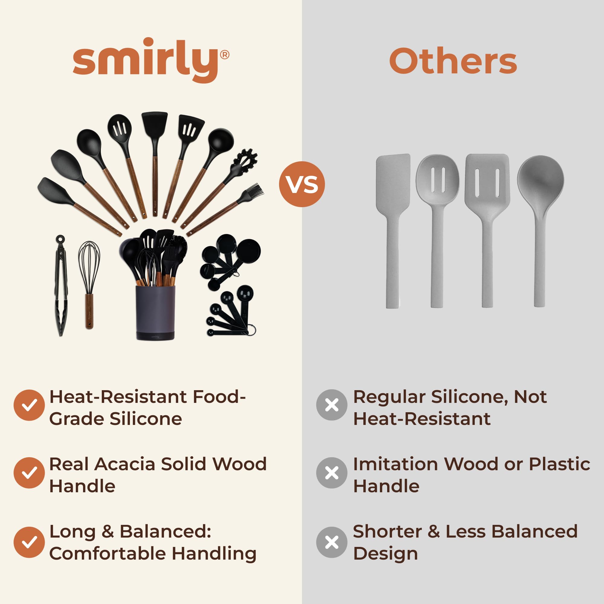 Smirly utensil holder keeps tools organized.