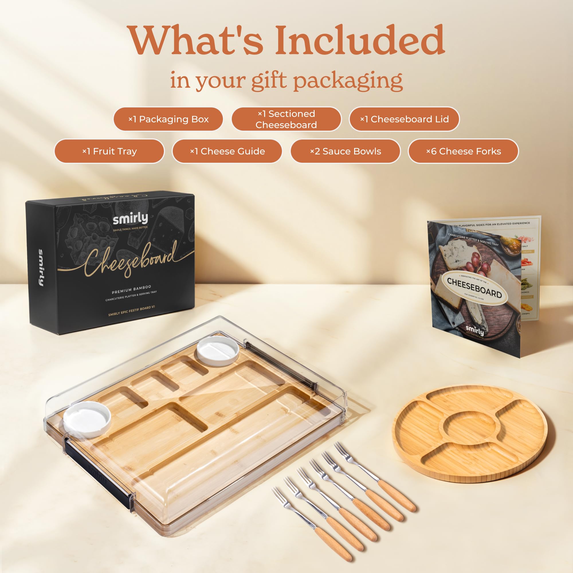 SMIRLY locking lid on bamboo board secures snacks during transport