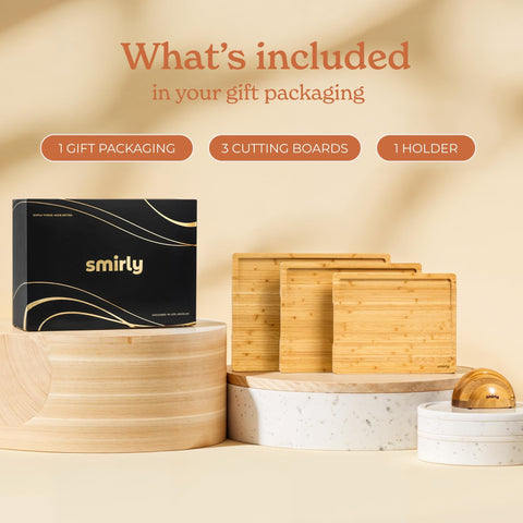 SMIRLY bamboo boards in action during meal prep and chopping.