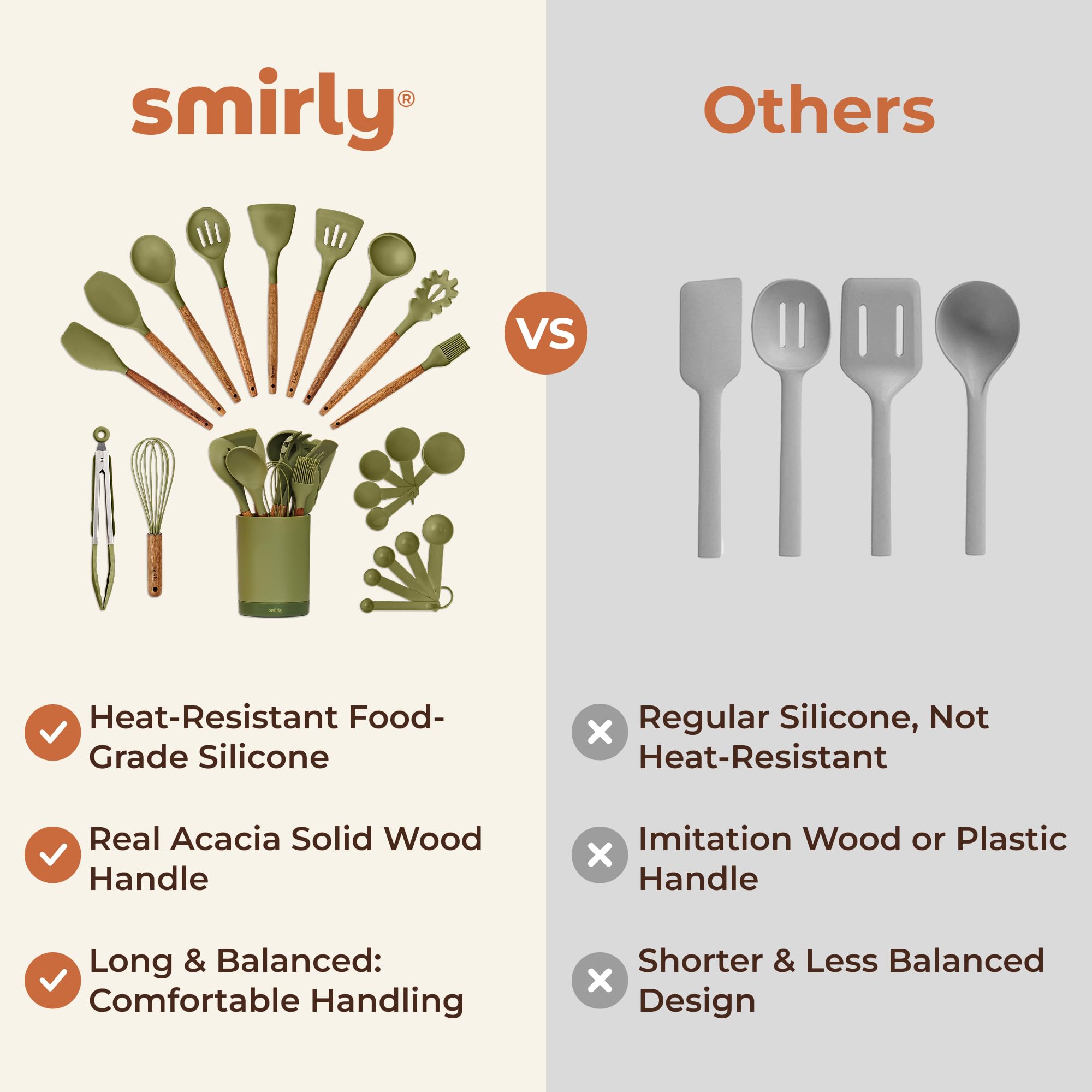 SMIRLY utensils for nonstick cookware prevent scratching.