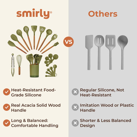 SMIRLY utensils for nonstick cookware prevent scratching.