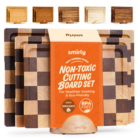 SMIRLY rubberwood cutting board large with sturdy prep surface for bulk meals