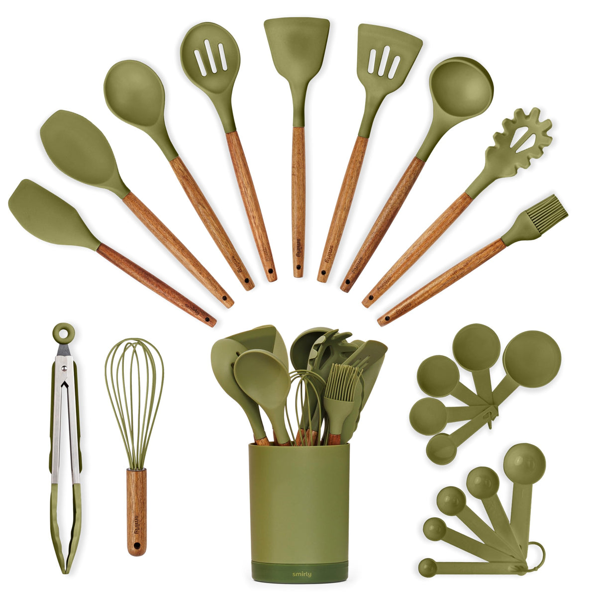 SMIRLY silicone utensils set spatulas for nonstick cookware and easy stirring.