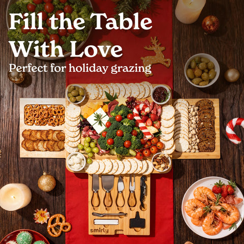SMIRLY three-sided charcuterie board displayed on table for show-stopping spreads