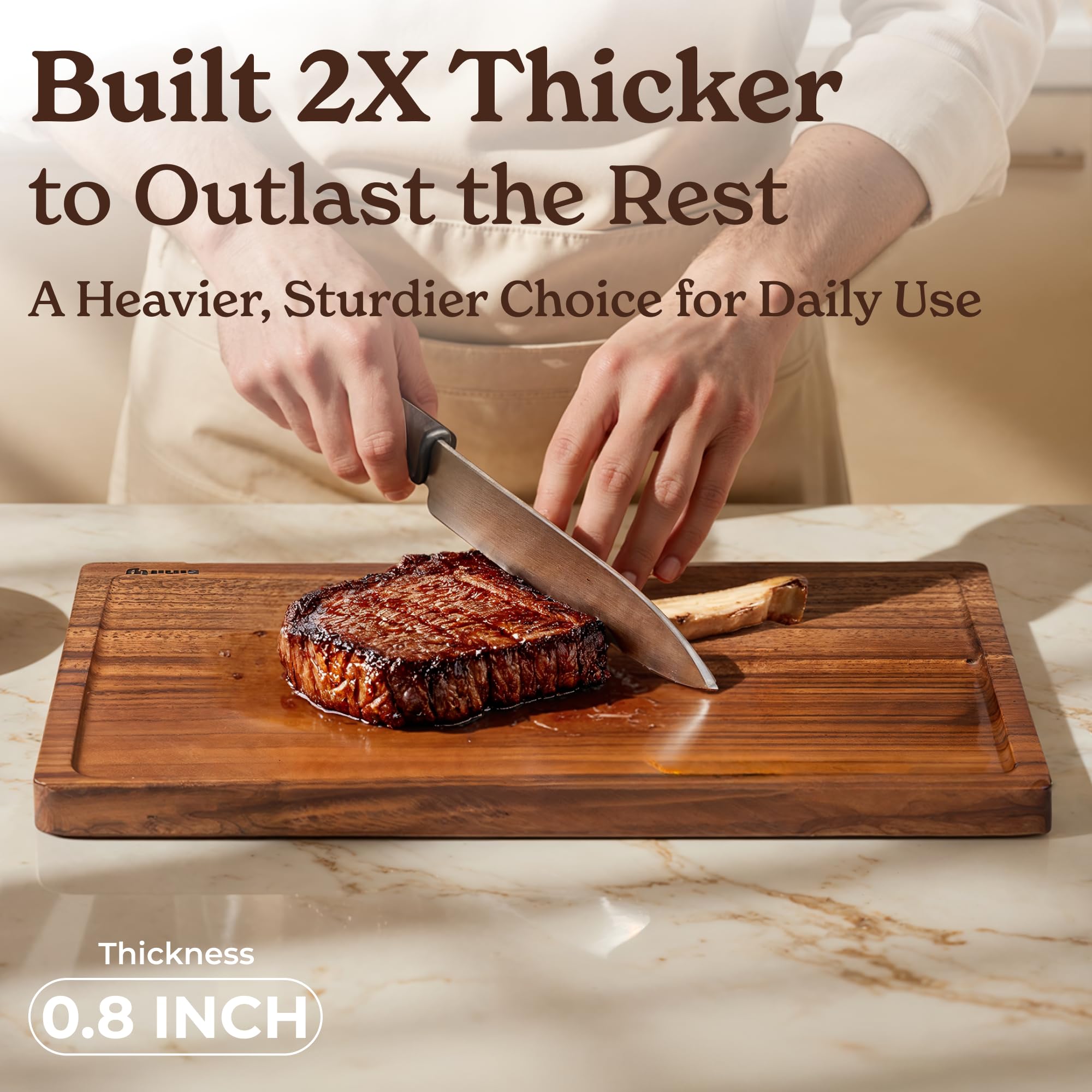 SMIRLY large walnut cutting board with rich grain for family meals.