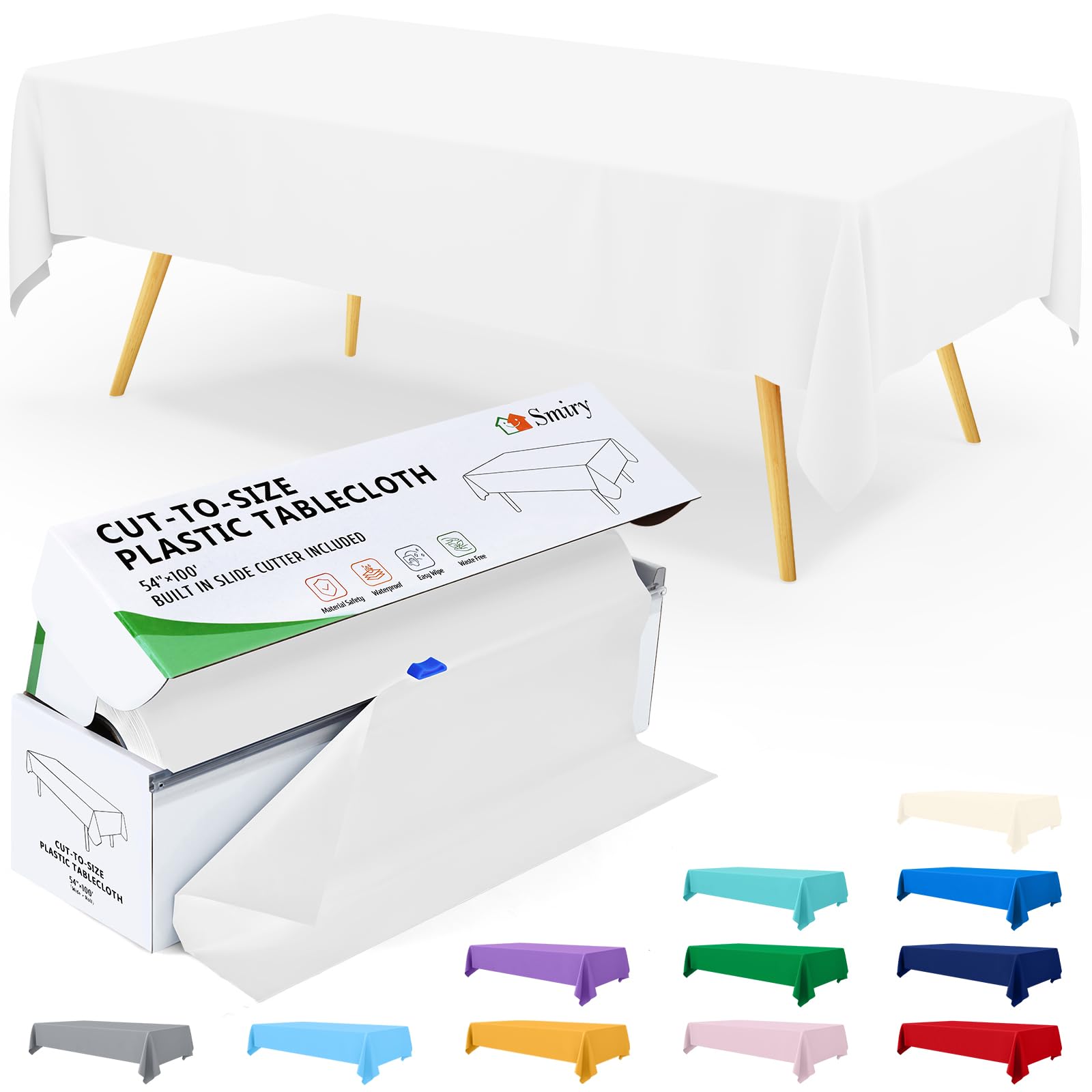 Smiry 54-inch table cover roll in a box for easy storage.